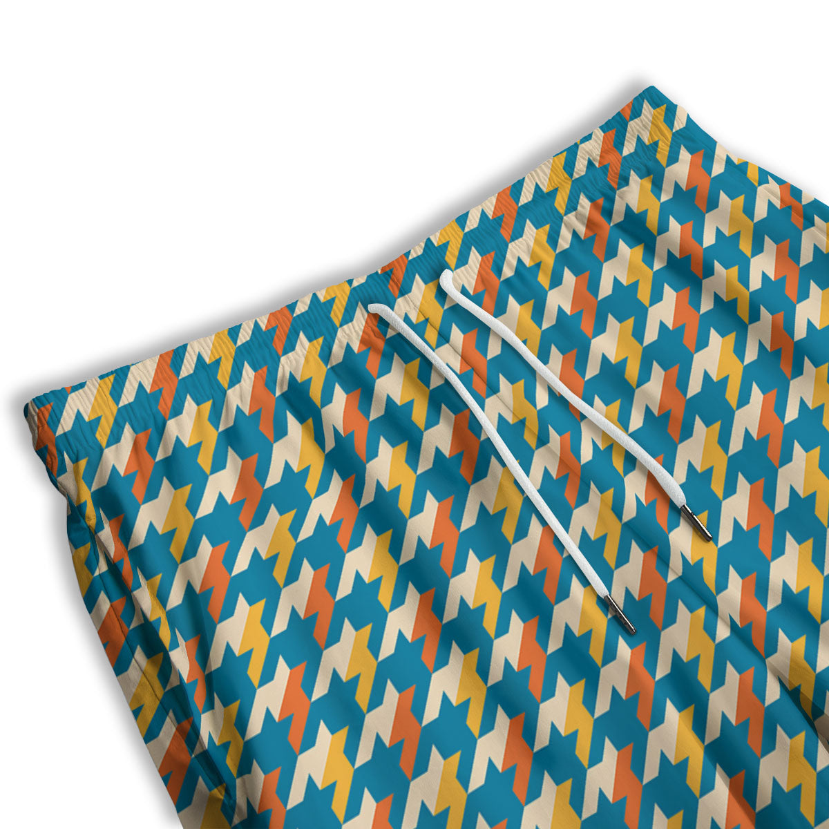 Houndstooth Blue And Orange Print Men's Athletic Shorts