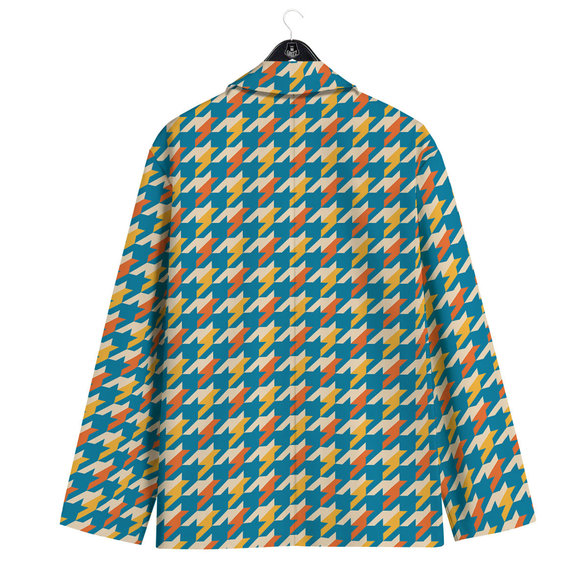 Houndstooth Blue And Orange Print Men's Sport Coat-grizzshop