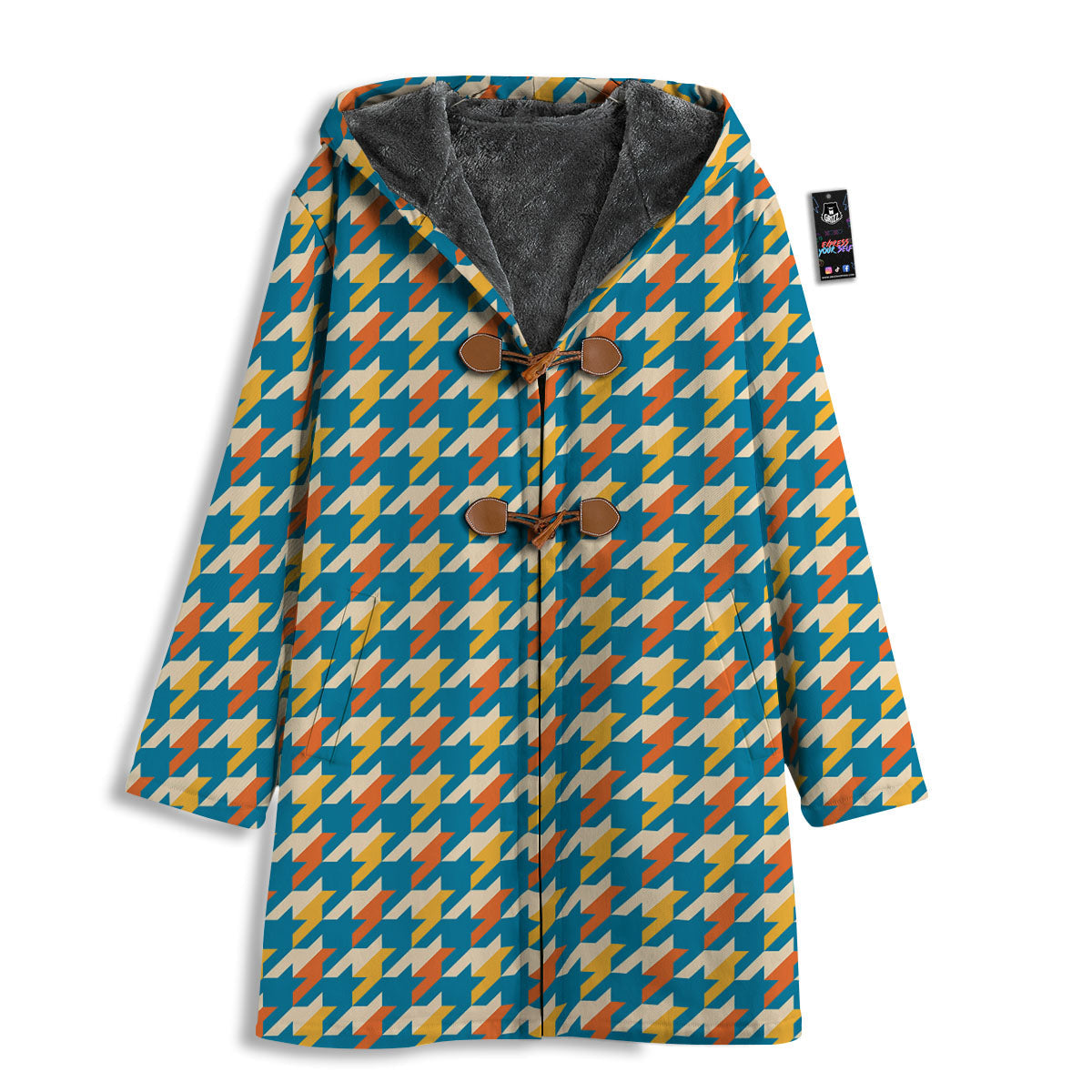 Houndstooth Blue And Orange Print Men's Windbreaker Jacket-grizzshop