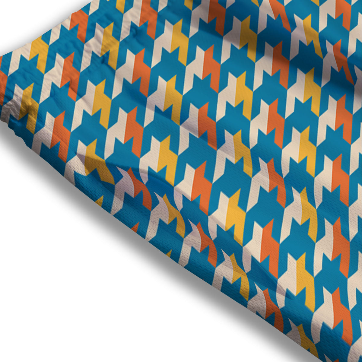 Houndstooth Blue And Orange Print Mesh Shorts