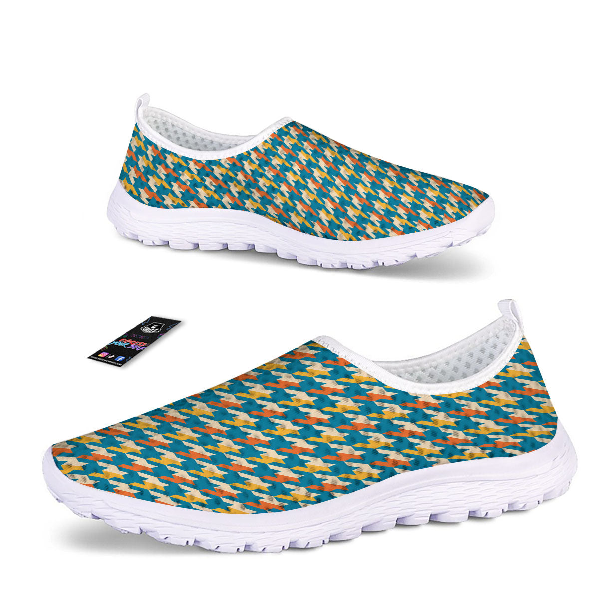 Houndstooth Blue And Orange Print Nurse Shoes-grizzshop