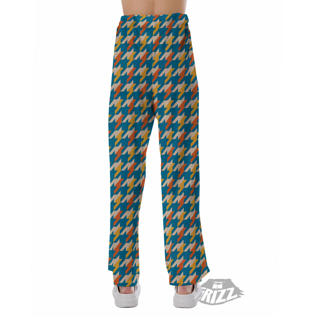 Houndstooth Blue And Orange Print Pajama Pants-grizzshop
