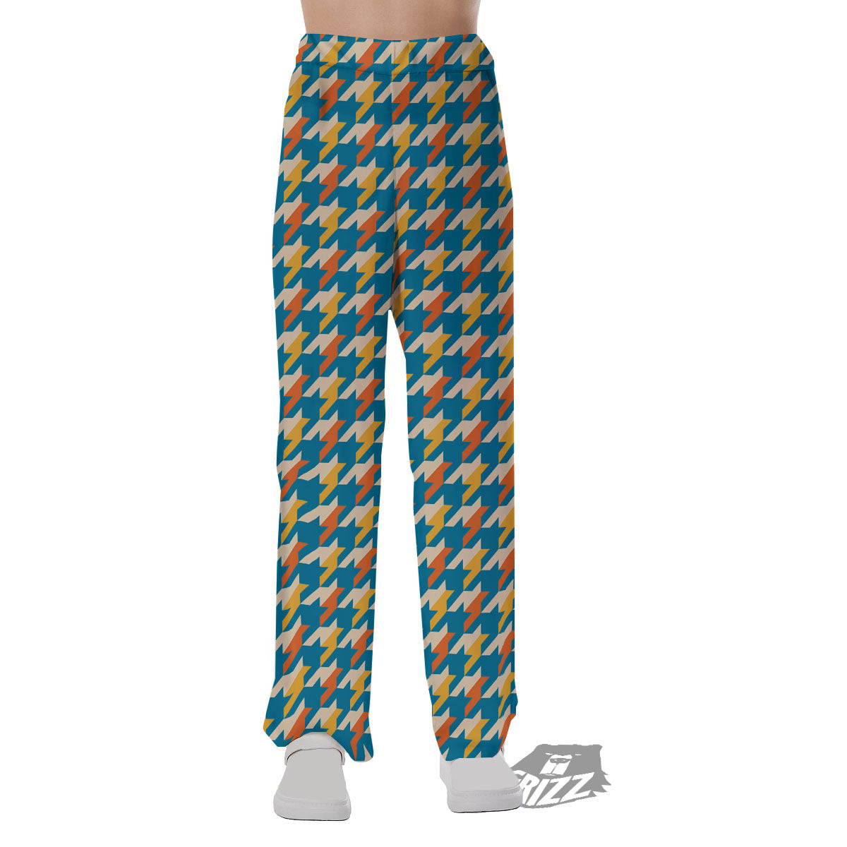 Houndstooth Blue And Orange Print Pajama Pants-grizzshop