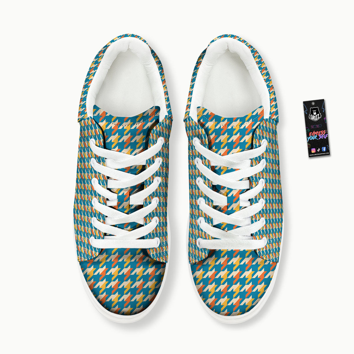 Houndstooth Blue And Orange Print Platform Shoes-grizzshop