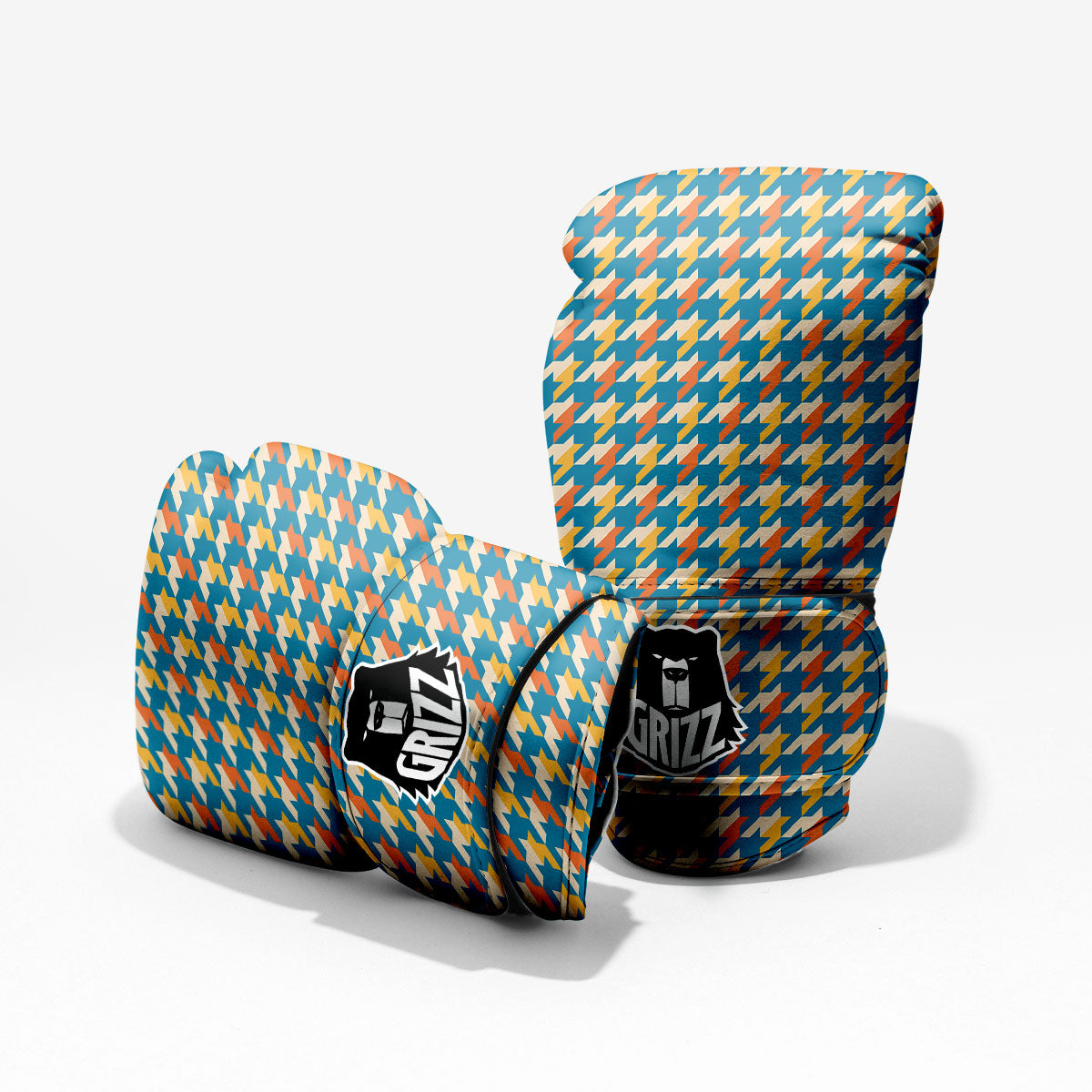 Houndstooth Blue And Orange Print Pro Boxing Glove