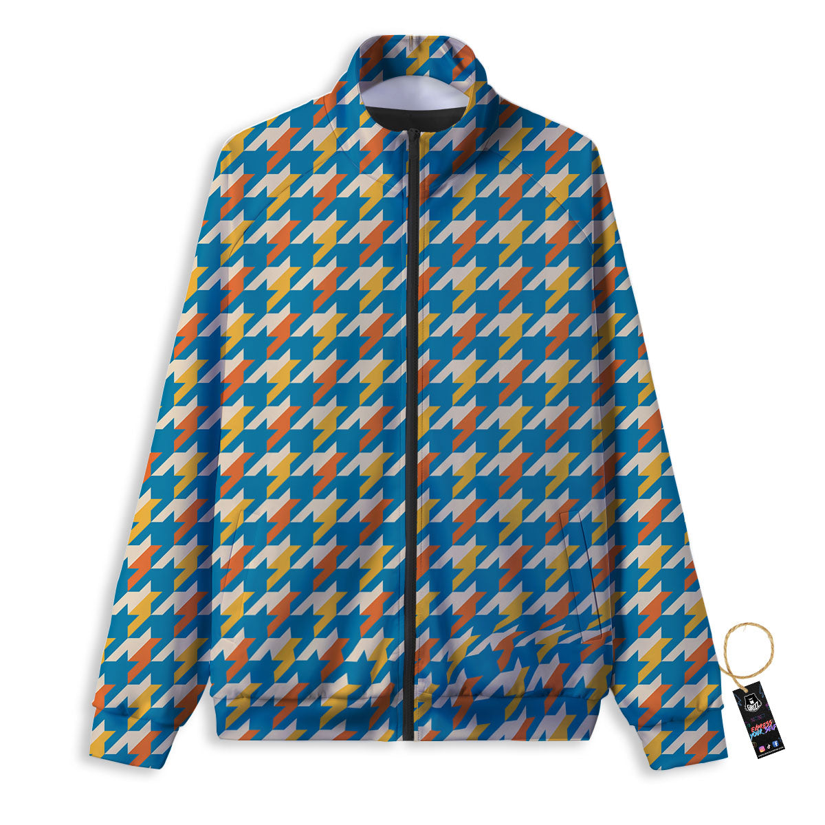 Houndstooth Blue And Orange Print Track Jacket-grizzshop