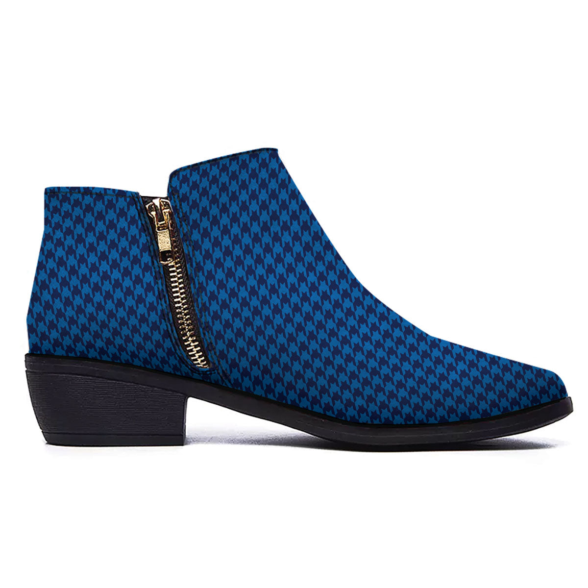 Houndstooth Blue Print Pattern Ankle Boots-grizzshop