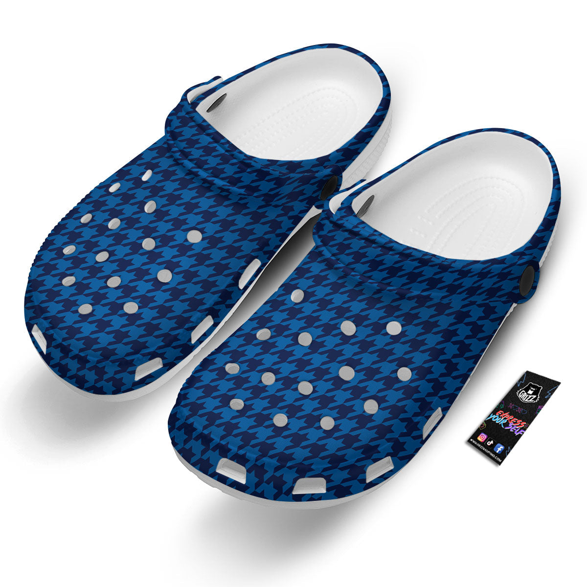 Houndstooth Blue Print Pattern Clog-grizzshop