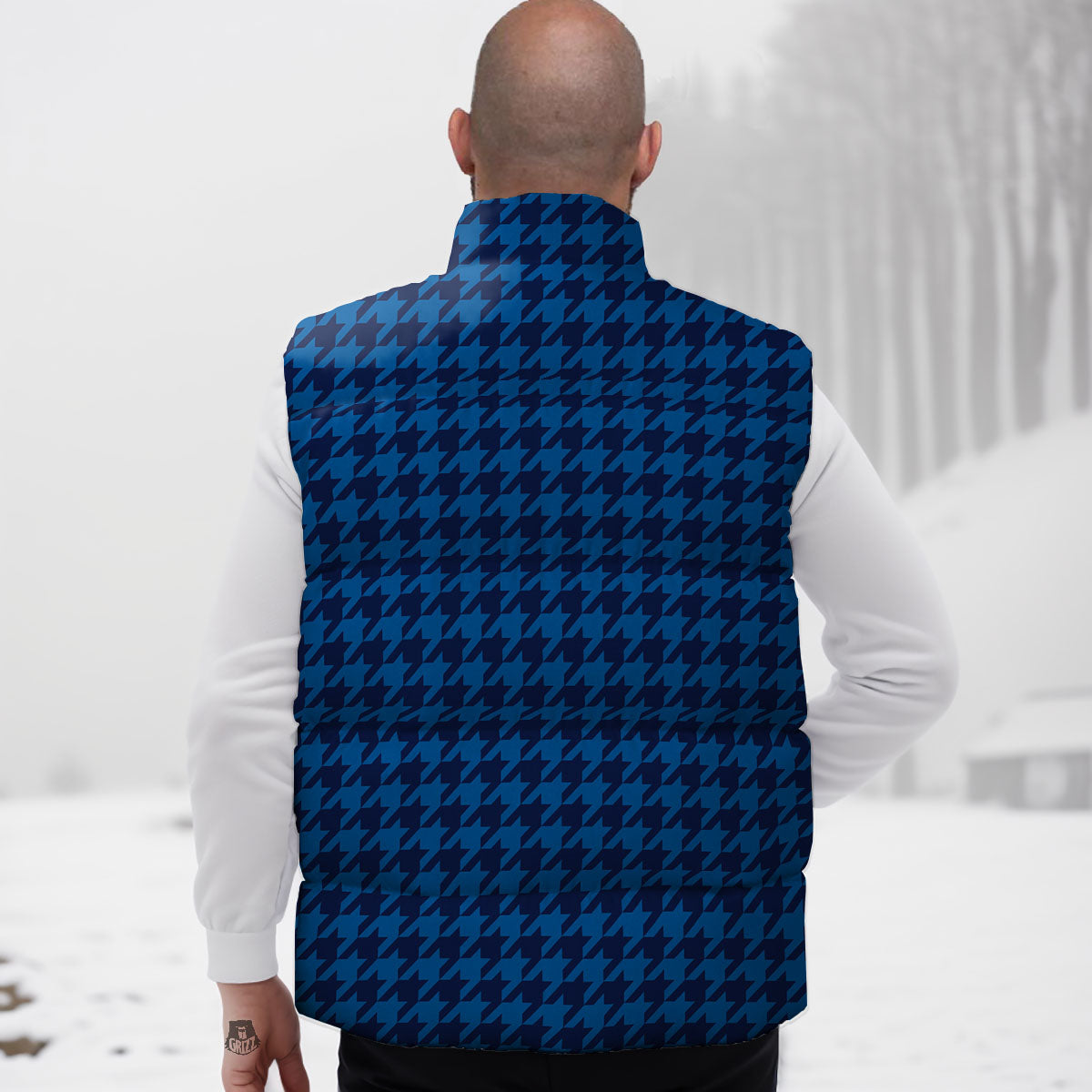 Houndstooth Blue Print Pattern Down Vest