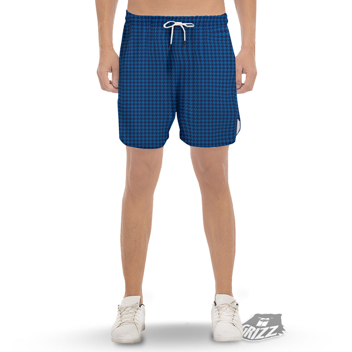 Houndstooth Blue Print Pattern Men's Gym Shorts-grizzshop