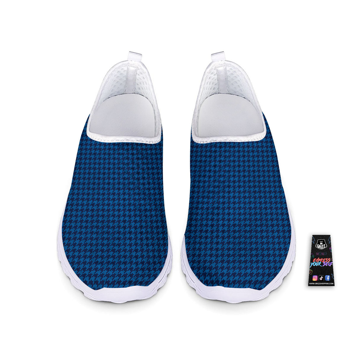 Houndstooth Blue Print Pattern Nurse Shoes-grizzshop