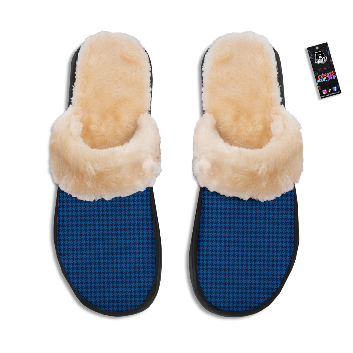 Houndstooth Blue Print Pattern Slippers-grizzshop