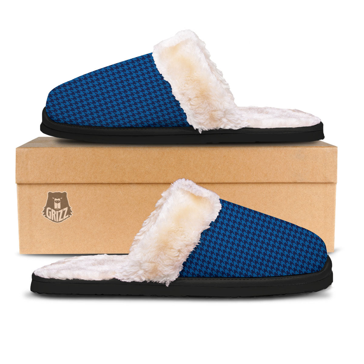 Houndstooth Blue Print Pattern Slippers-grizzshop