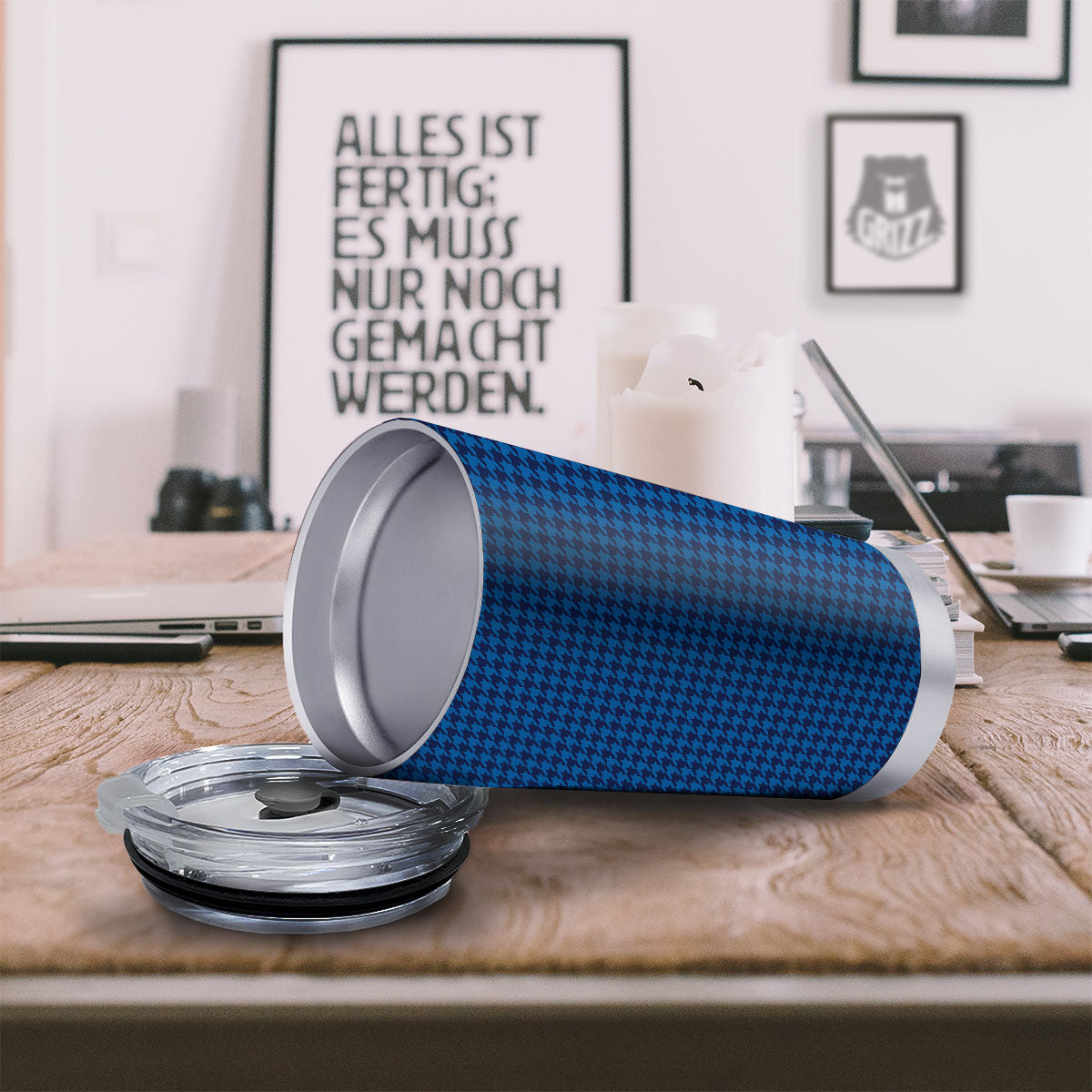 Houndstooth Blue Print Pattern Tumbler-grizzshop