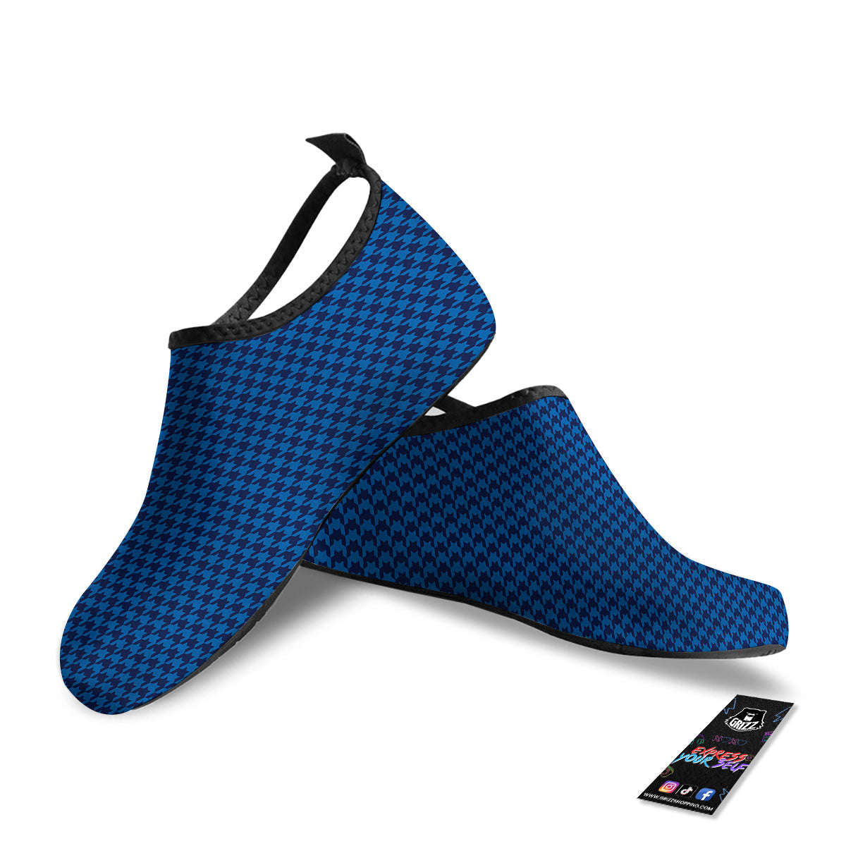 Houndstooth Blue Print Pattern Water Shoes-grizzshop