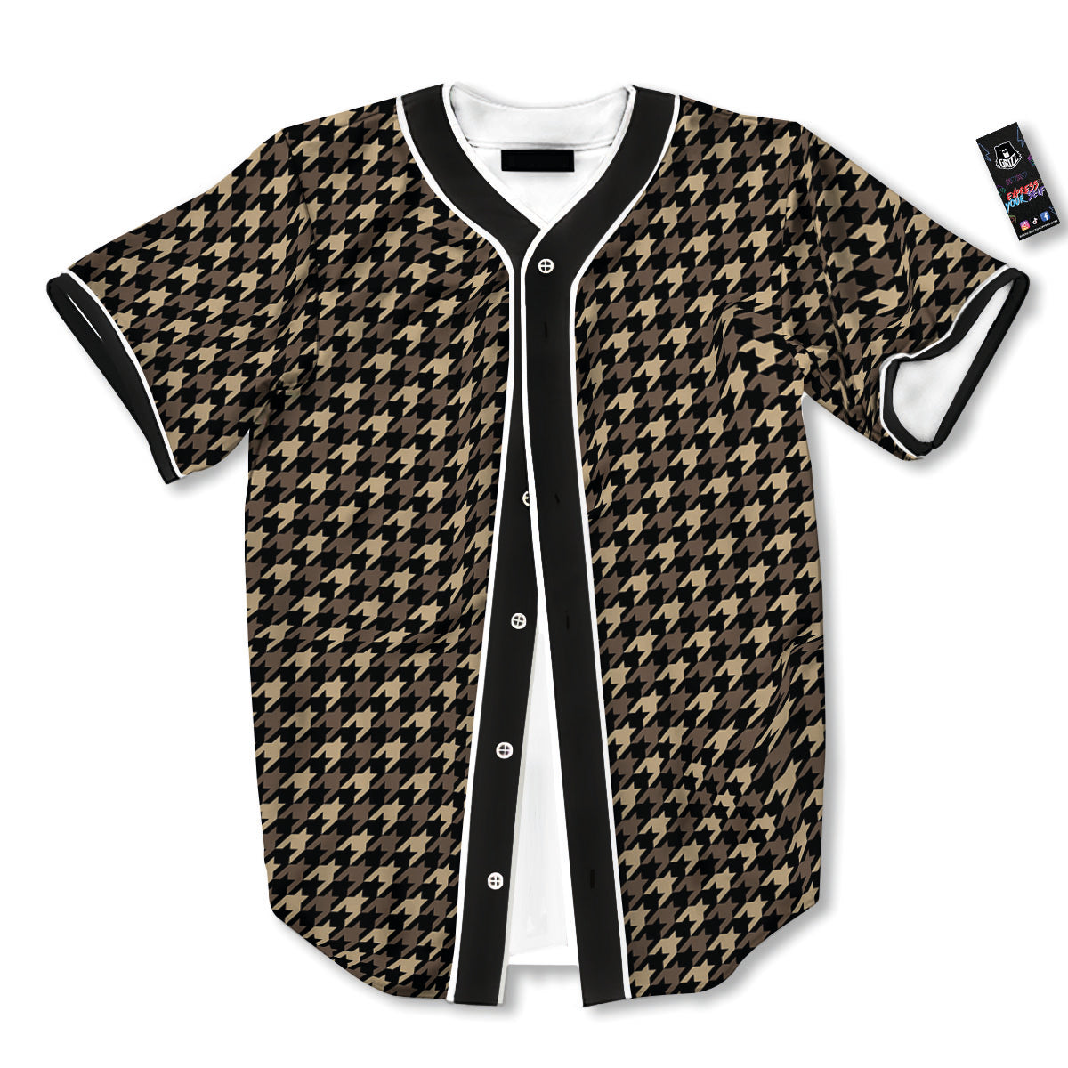 Houndstooth Brown Print Pattern Baseball Jersey-grizzshop