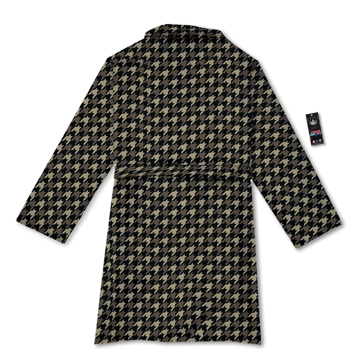 Houndstooth Brown Print Pattern Bathrobe-grizzshop
