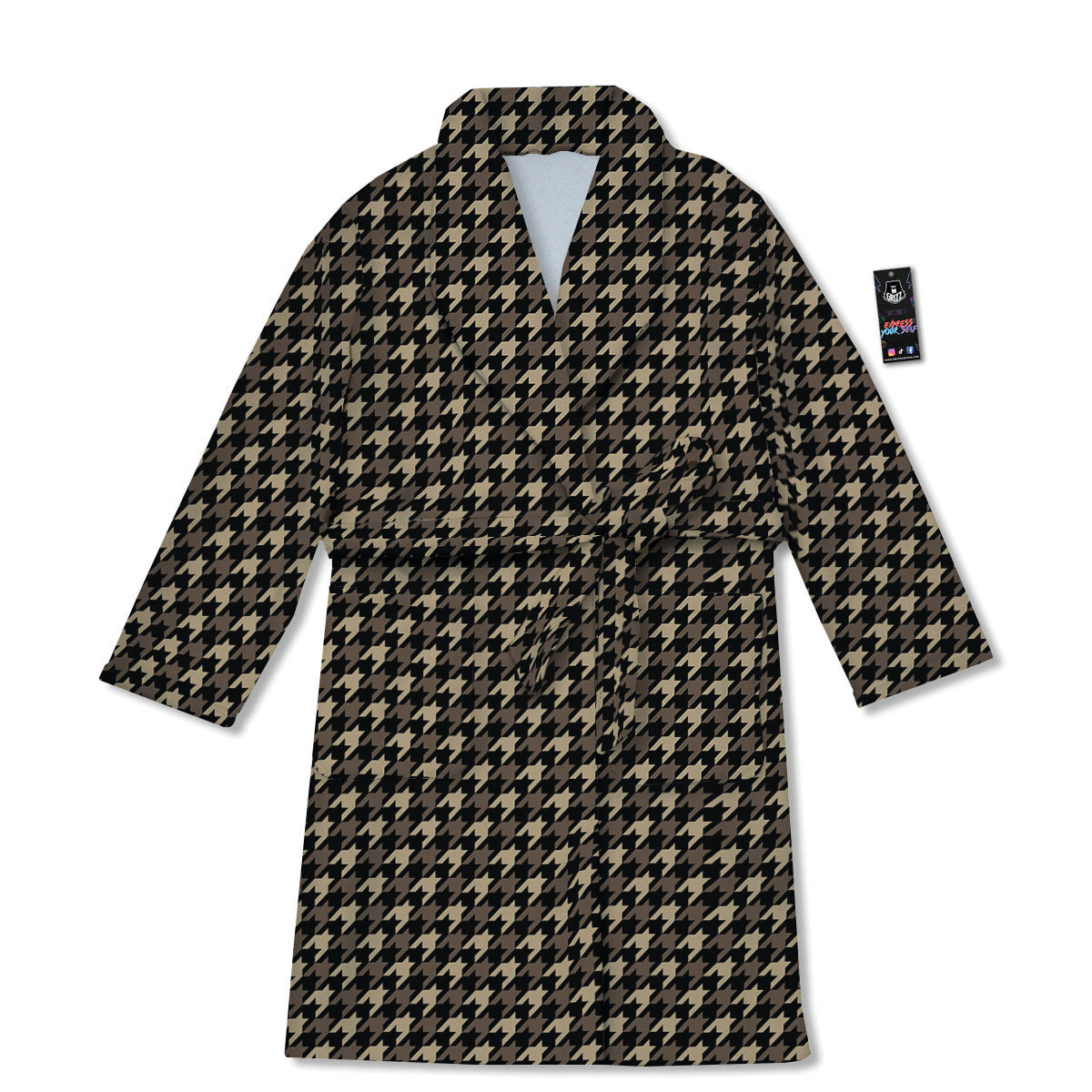 Houndstooth Brown Print Pattern Bathrobe-grizzshop
