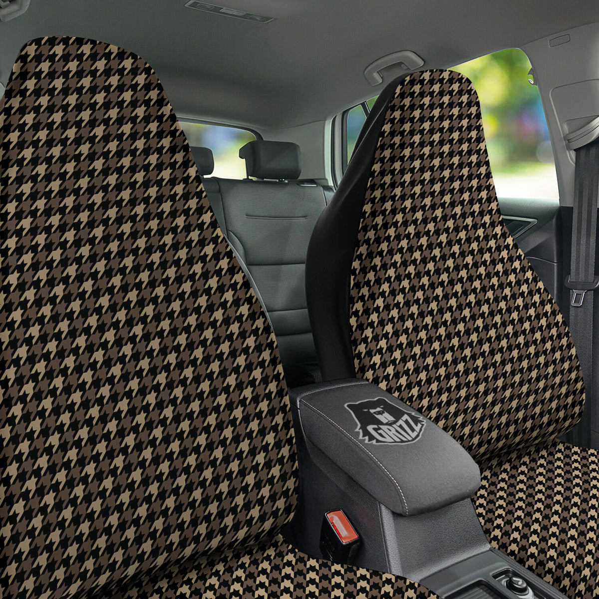 Houndstooth Brown Print Pattern Car Seat Covers-grizzshop