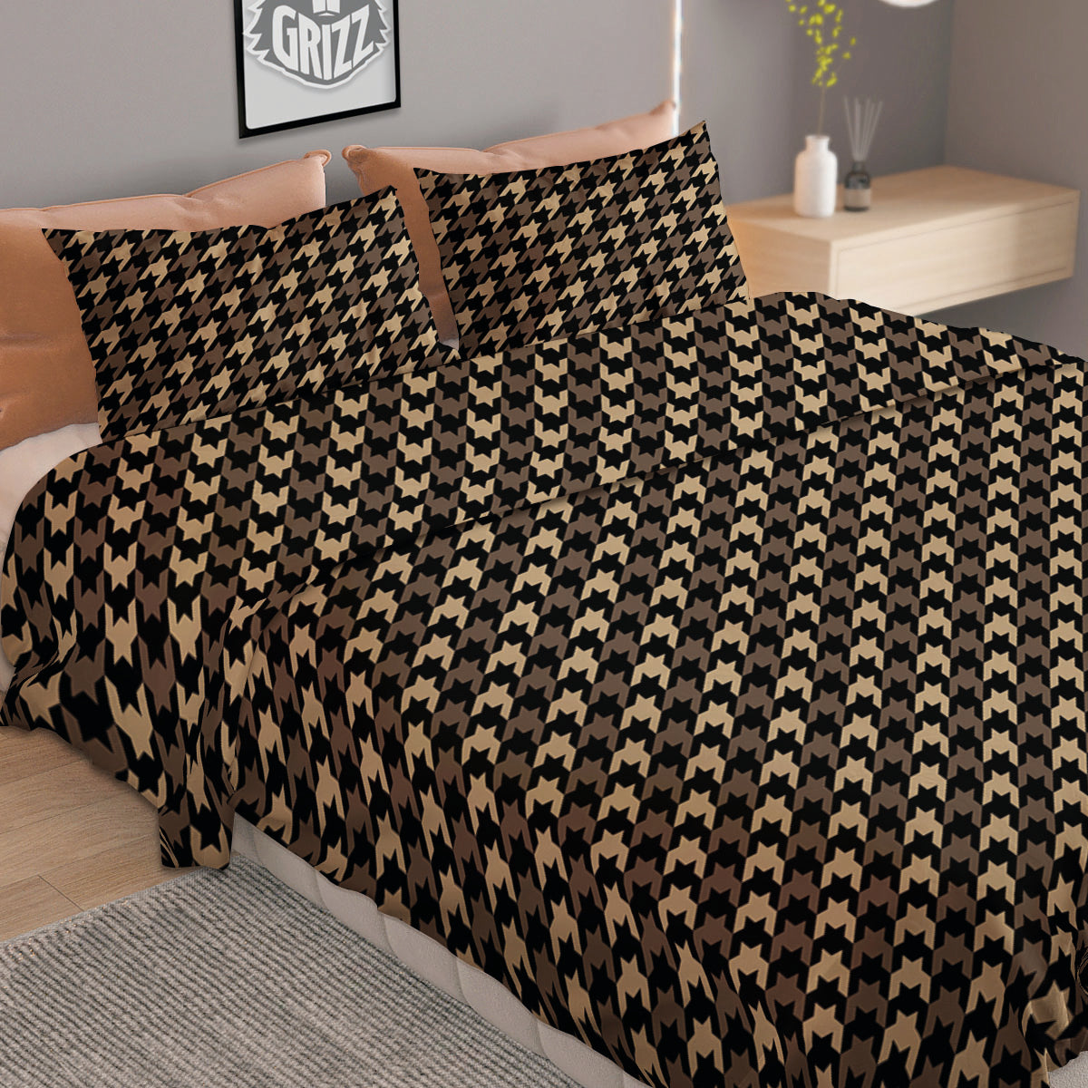 Grey Dark And White Gingham Print Duvet Cover Bedding Set