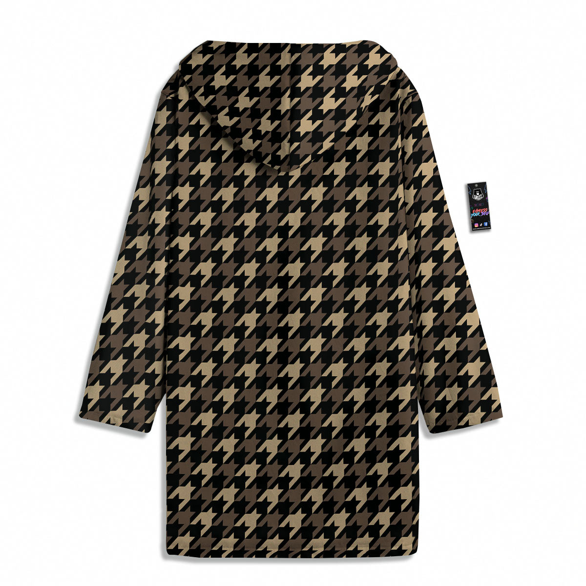 Houndstooth Brown Print Pattern Men's Windbreaker Jacket-grizzshop
