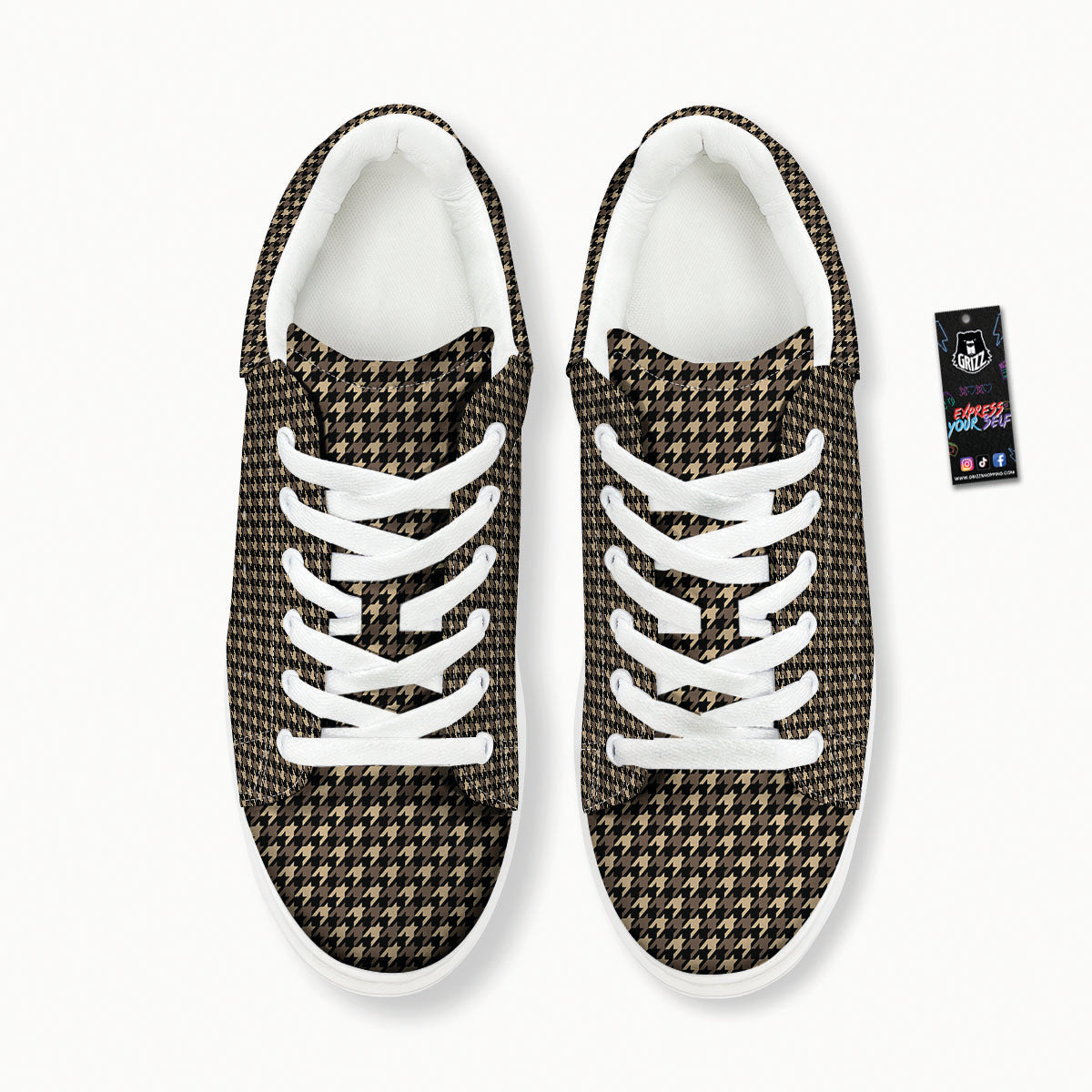 Houndstooth Brown Print Pattern Platform Shoes-grizzshop