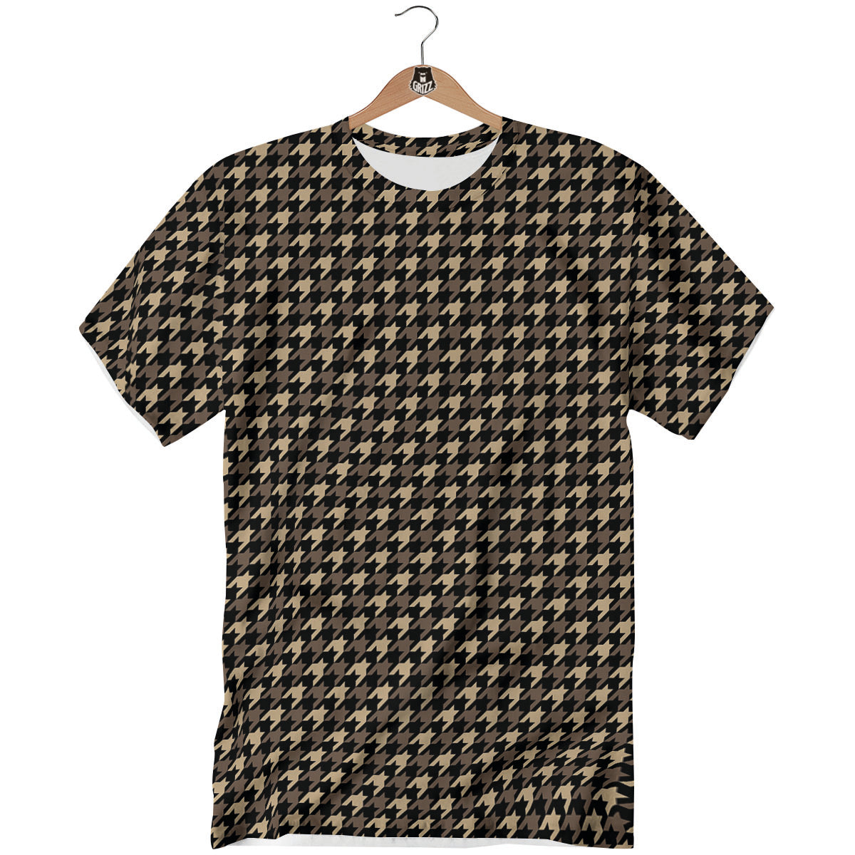 Houndstooth Brown Print Pattern T-Shirt-grizzshop