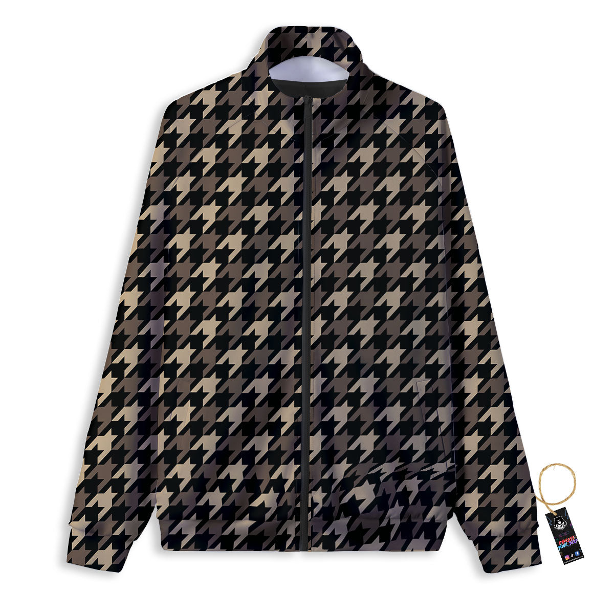 Houndstooth Brown Print Pattern Track Jacket-grizzshop
