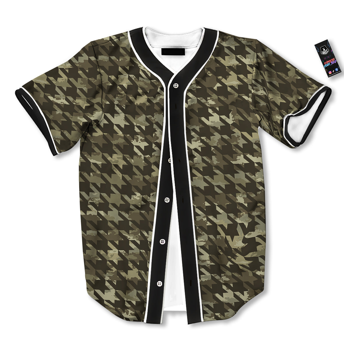 Houndstooth Camouflage Green Print Pattern Baseball Jersey-grizzshop