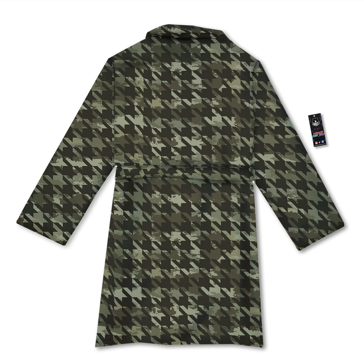 Houndstooth Camouflage Green Print Pattern Bathrobe-grizzshop