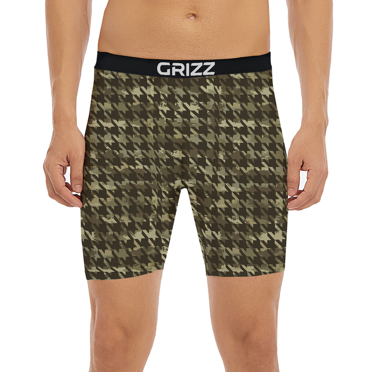 Houndstooth Camouflage Green Print Pattern Boxer Briefs-grizzshop