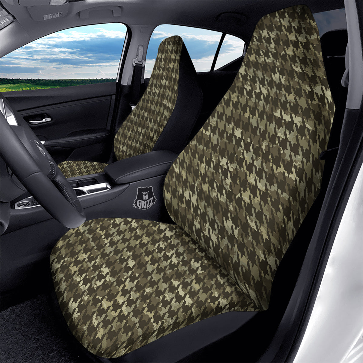 Houndstooth Camouflage Green Print Pattern Car Seat Covers-grizzshop