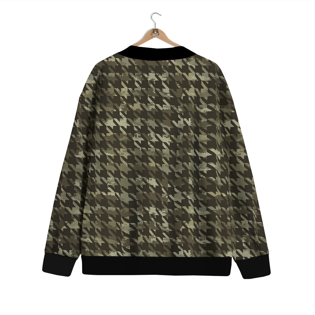 Houndstooth Camouflage Green Print Pattern Cardigan-grizzshop