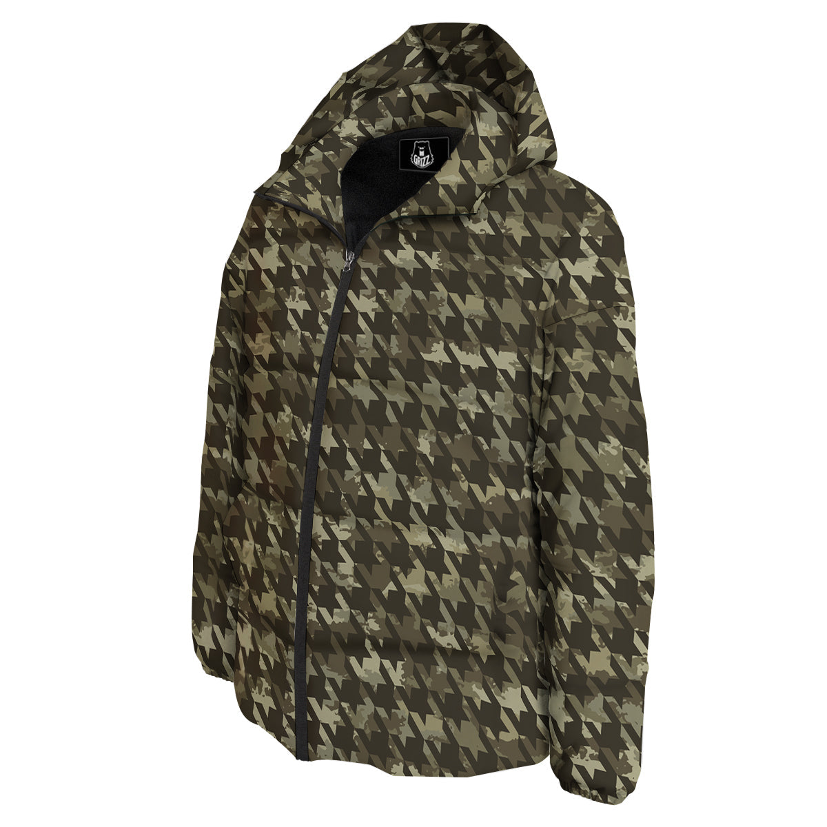Houndstooth Camouflage Green Print Pattern Down Jacket-grizzshop