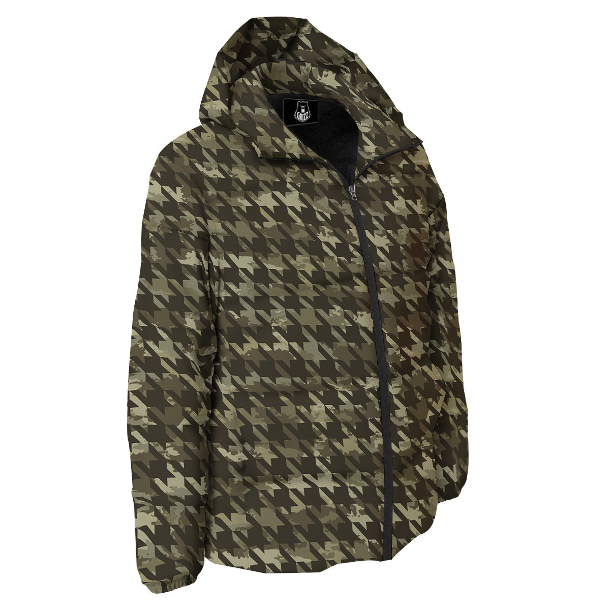 Houndstooth Camouflage Green Print Pattern Down Jacket-grizzshop