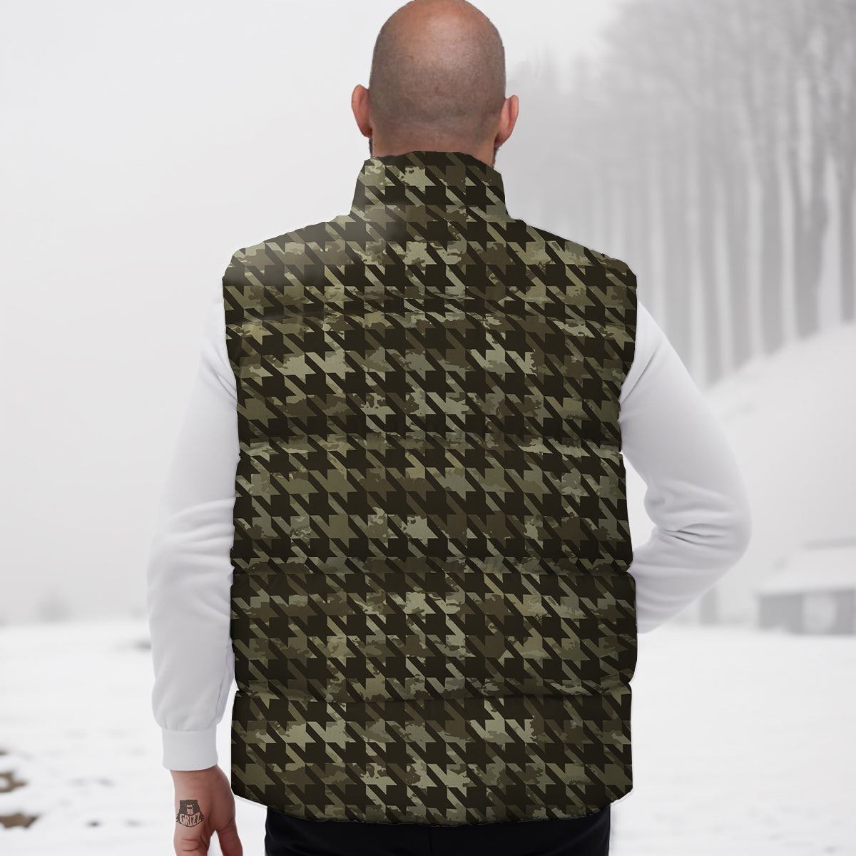 Houndstooth Camouflage Green Print Pattern Down Vest