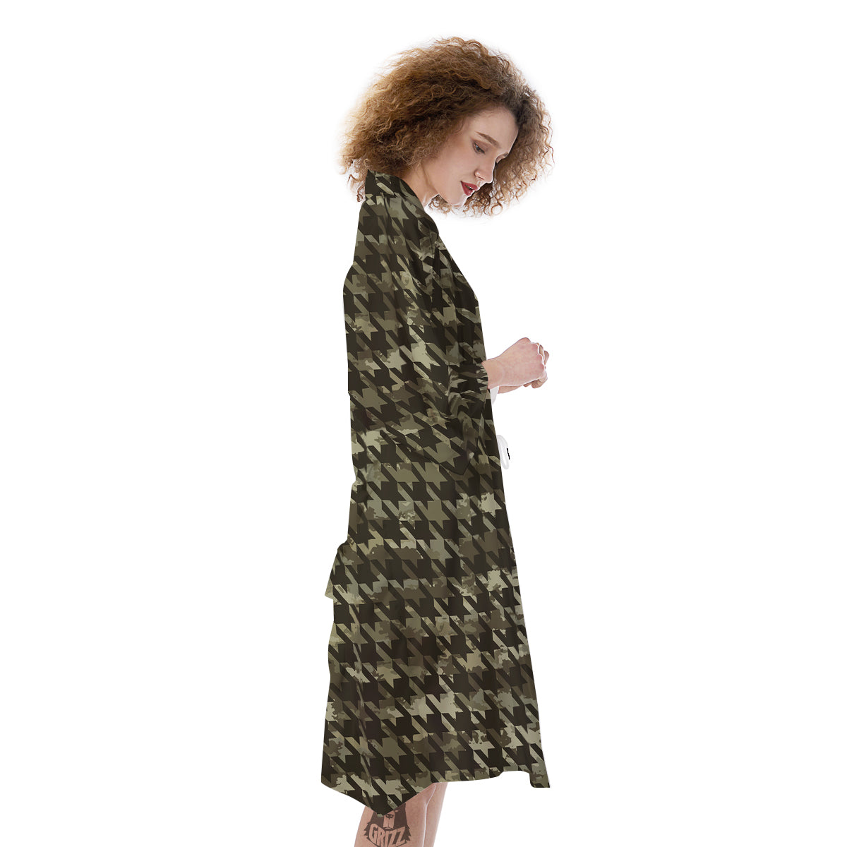 Houndstooth Camouflage Green Print Pattern Kimono-grizzshop