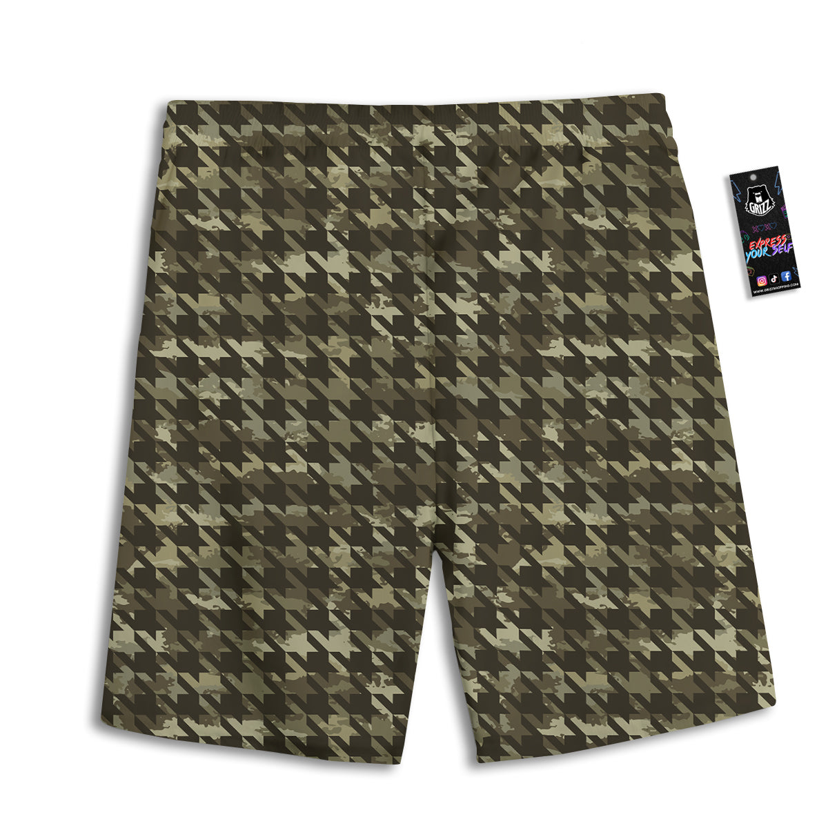 Houndstooth Camouflage Green Print Pattern Men's Athletic Shorts