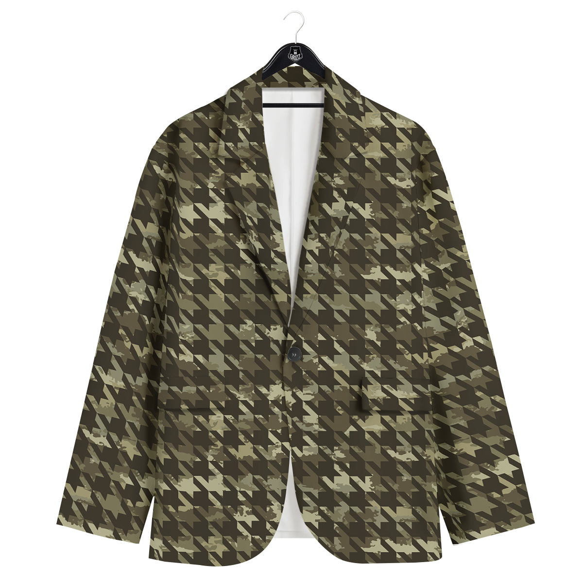 Houndstooth Camouflage Green Print Pattern Men's Sport Coat-grizzshop