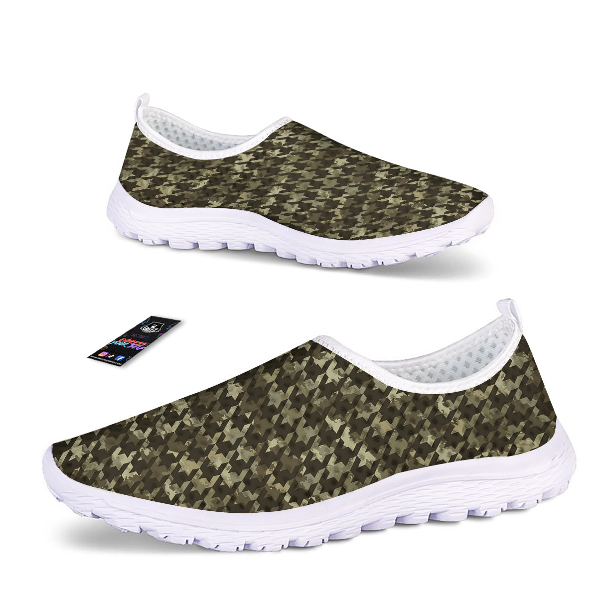 Houndstooth Camouflage Green Print Pattern Nurse Shoes-grizzshop