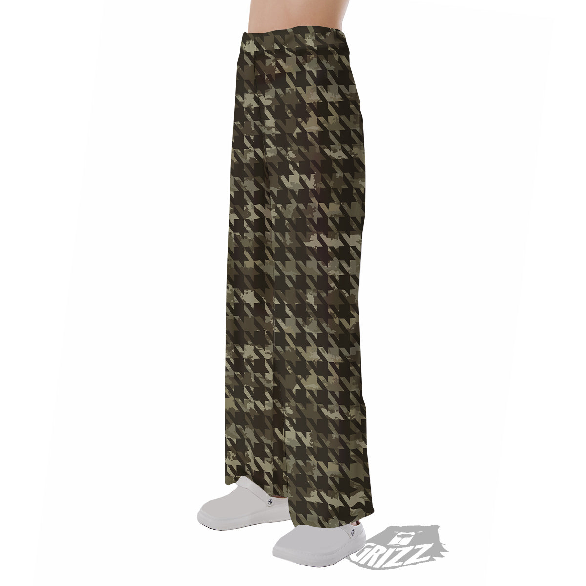 Houndstooth Camouflage Green Print Pattern Pajama Pants-grizzshop