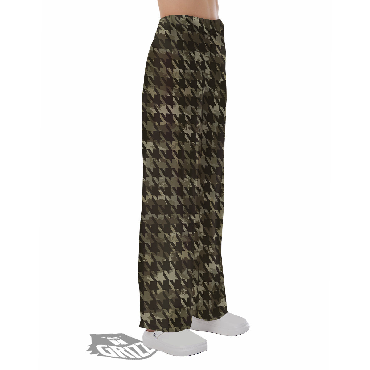 Houndstooth Camouflage Green Print Pattern Pajama Pants-grizzshop