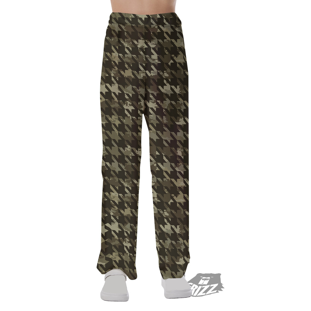 Houndstooth Camouflage Green Print Pattern Pajama Pants-grizzshop