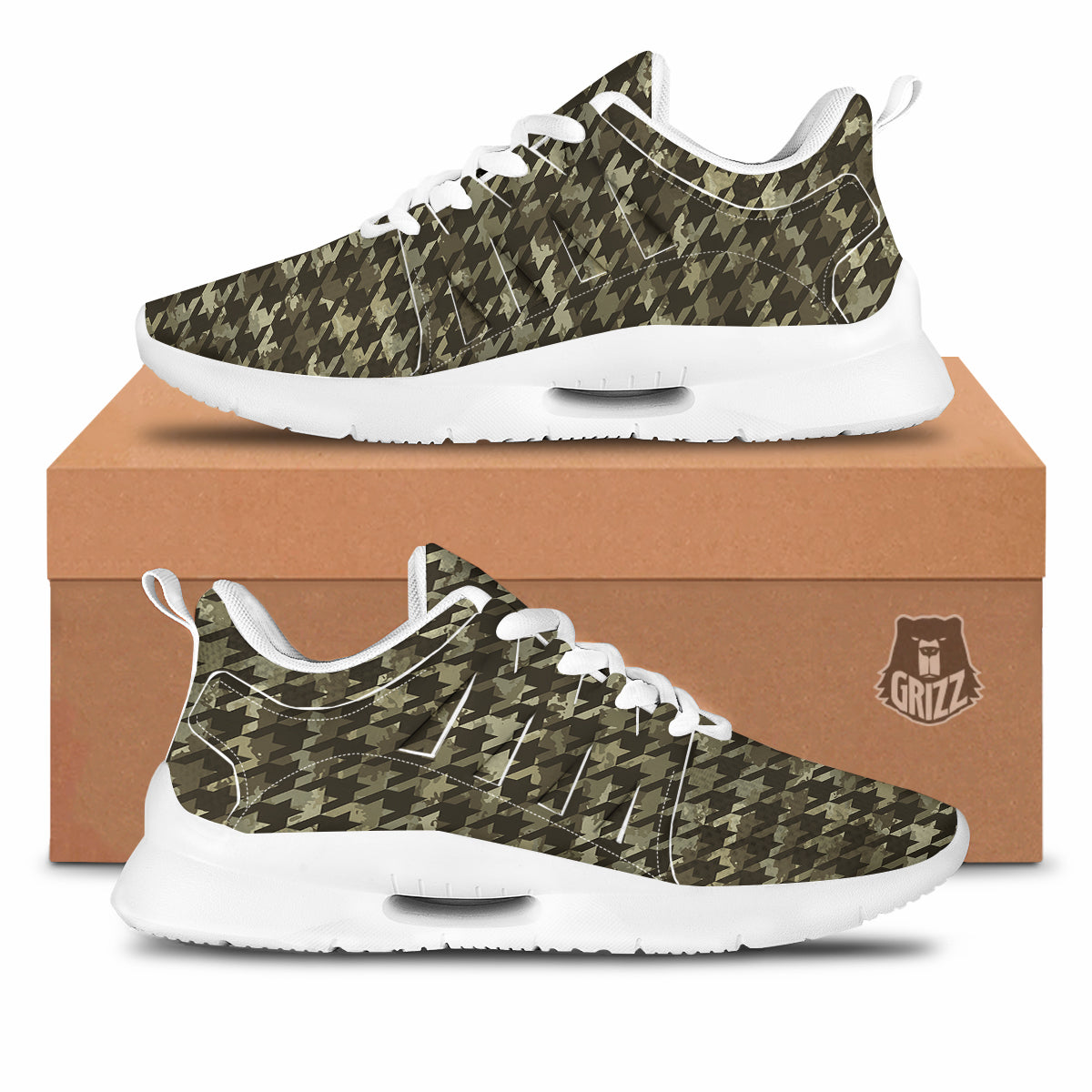 Houndstooth Camouflage Green Print Pattern Tennis Shoes-grizzshop