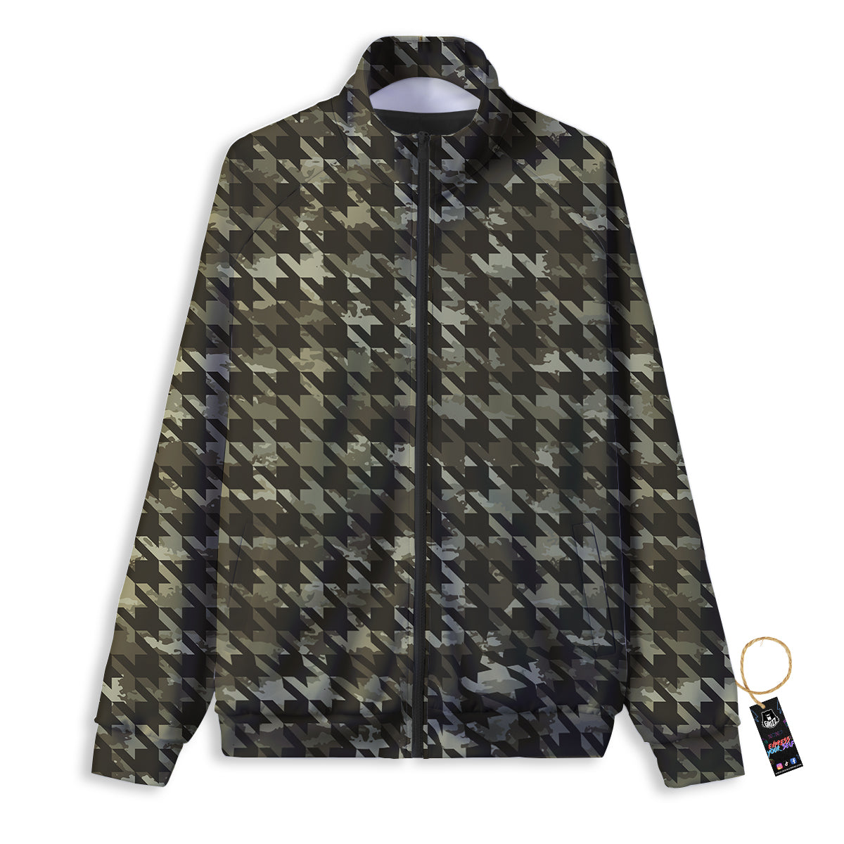 Houndstooth Camouflage Green Print Pattern Track Jacket-grizzshop