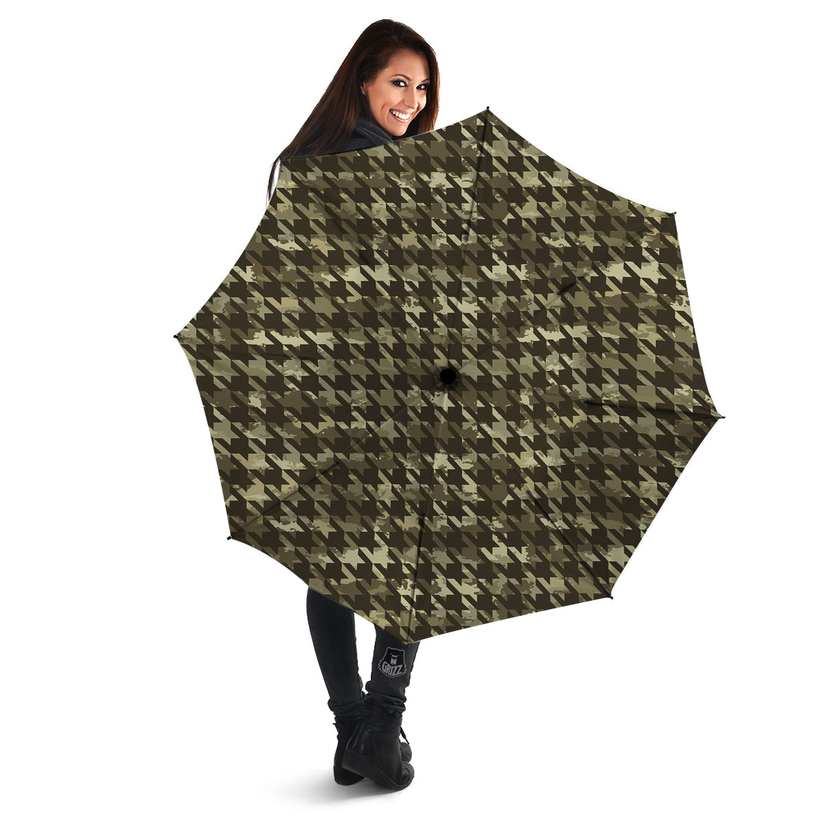 Houndstooth Camouflage Green Print Pattern Umbrella-grizzshop
