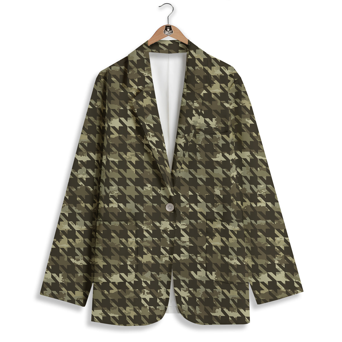 Houndstooth Camouflage Green Print Pattern Women's Blazer-grizzshop