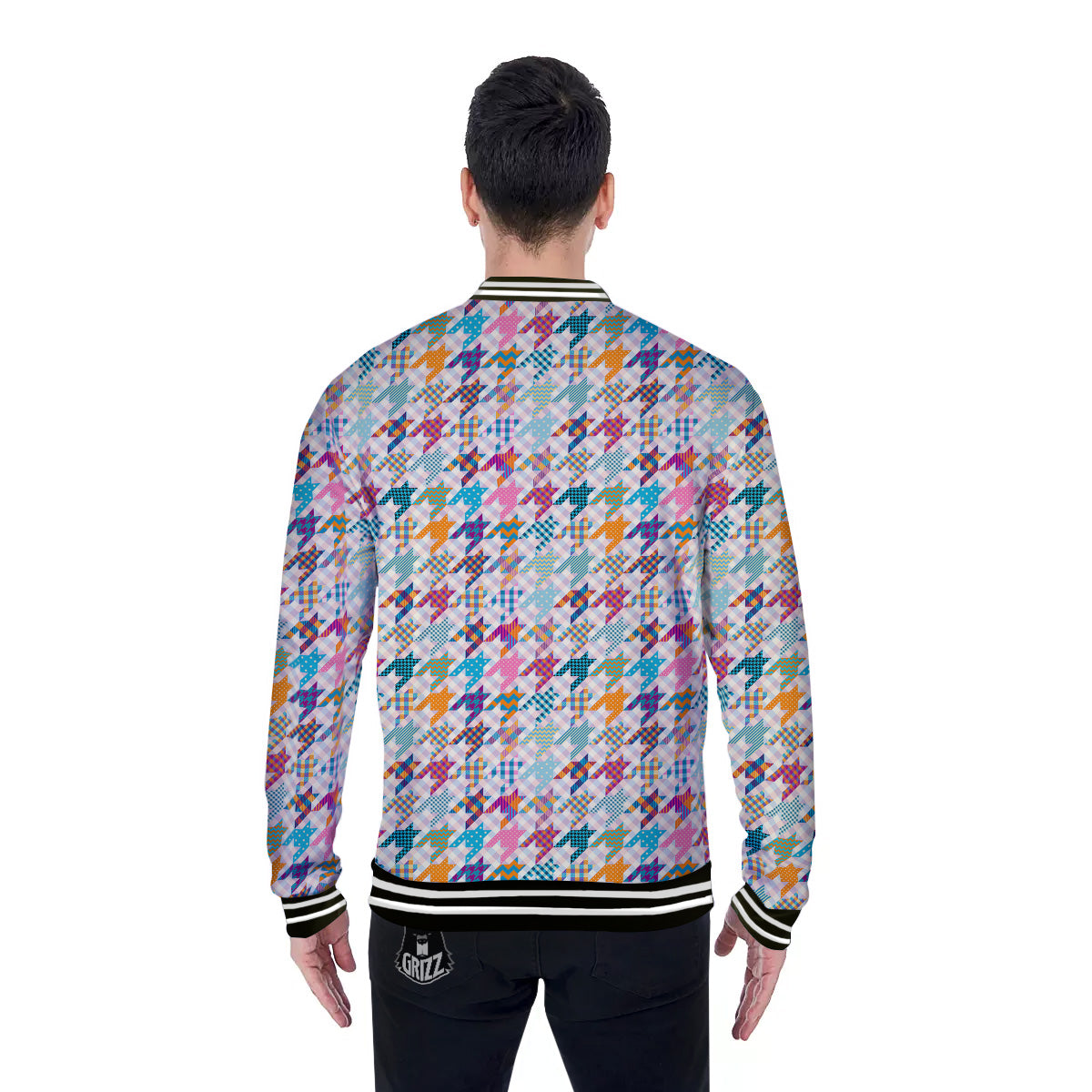 Houndstooth Colorful Plaid Print Pattern Baseball Jacket-grizzshop