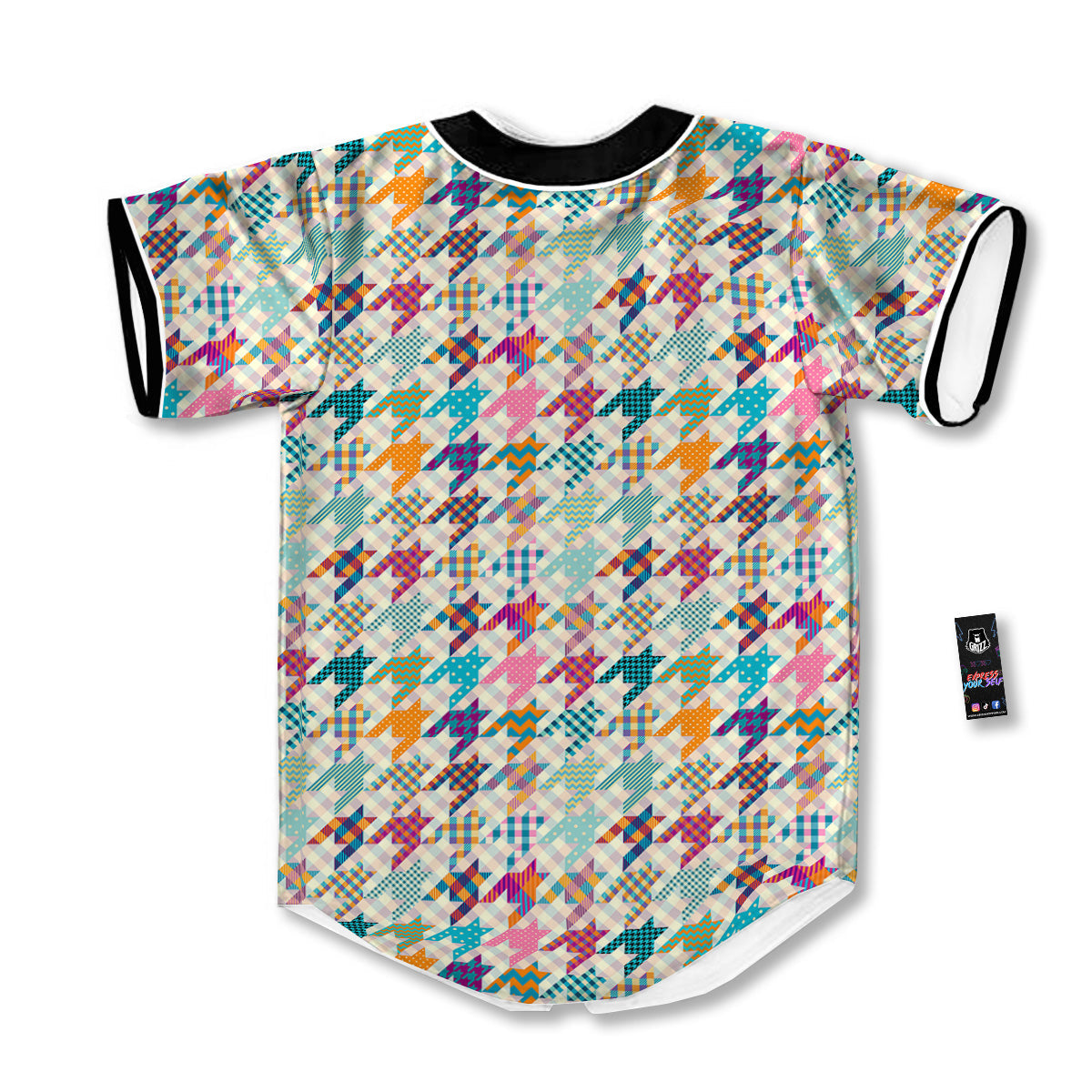 Houndstooth Colorful Plaid Print Pattern Baseball Jersey-grizzshop
