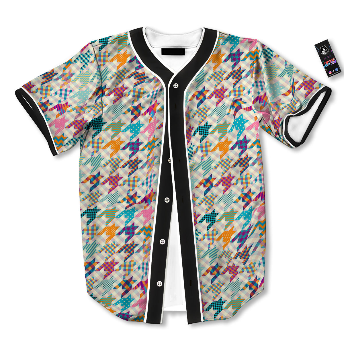 Houndstooth Colorful Plaid Print Pattern Baseball Jersey-grizzshop